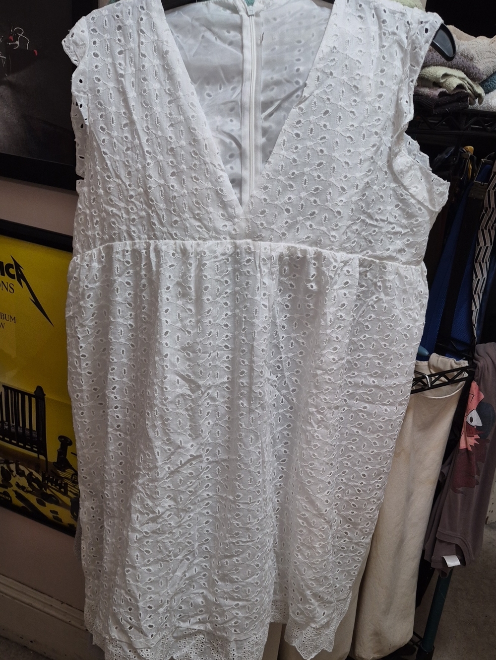 White Eyelet V-Neck Sleeveless Dress